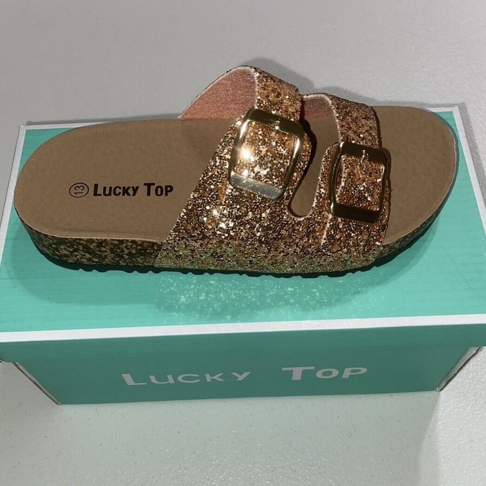 Lucky Top Sandals 2-Strap Slides Kids Size 13 Rose Gold NEW